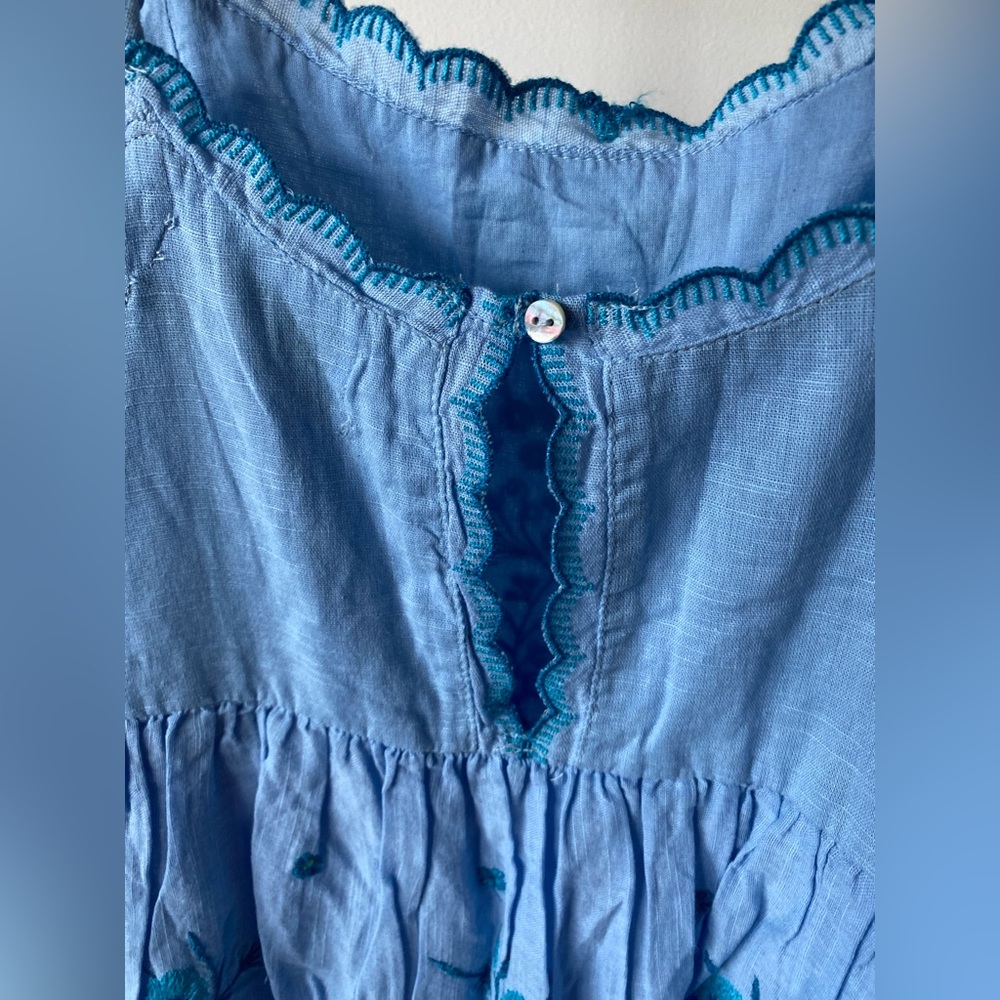 Urban Outfitters UO Blue Hanna flower Embroidered Scalloped Babydoll Mini Dress - Picture 11 of 16